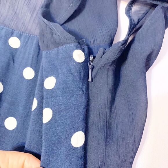 Abercrombie & Fitch Navy White Polka Dot Open Back Fit & Flare Dress Size Medium - Picture 10 of 13